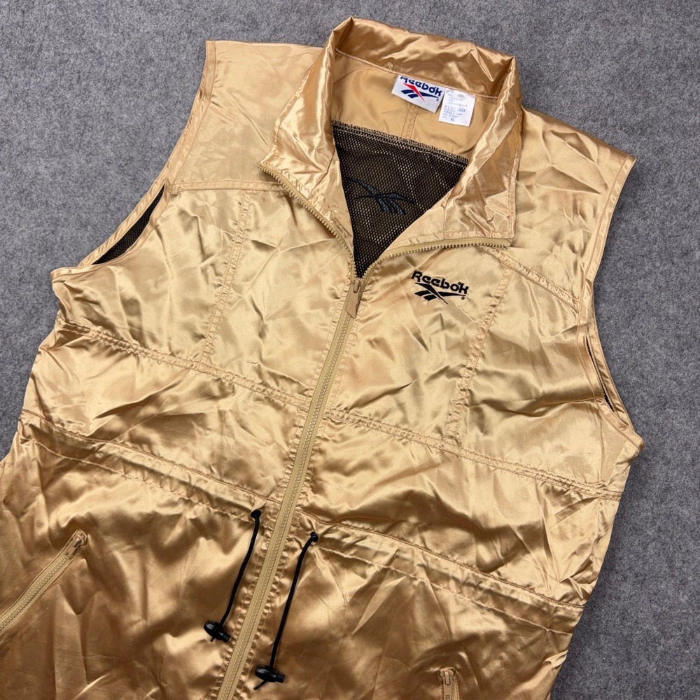 VTG Reebok Vest Mens XL Gold Full Zip Mesh Lined Windbreaker 90s Streetwear